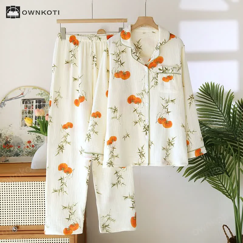 Optimized Ownkoti Cotton Gauze Rural Persimmon Loungewear Set Reliable
