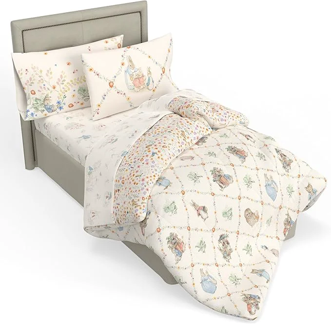 Traditional Peter Rabbit Book Bedding Set Twin Size 5-Piece Super Soft Fluffy Reversible Comforter amp Sheet Set with Sham Storybook Friends Easter amp Spring ly Licensed Product by Franco Heritage Pure