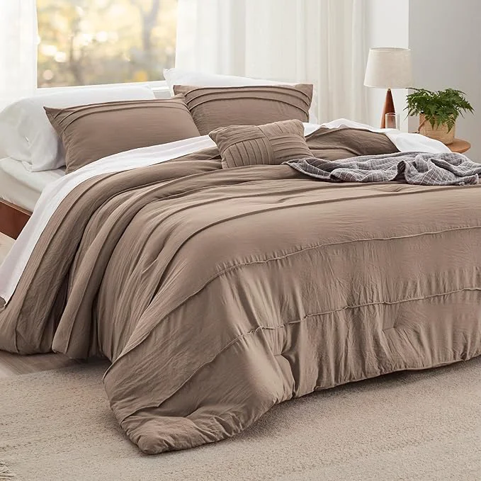 Efficient Bedsure Queen Comforter Set – 4 Pieces Pinch Pleat Bed Set Brown Boho Bedding for All Season 1 Soft Comforter 2 Pillowcases 1 Decorative Pillow Luxury