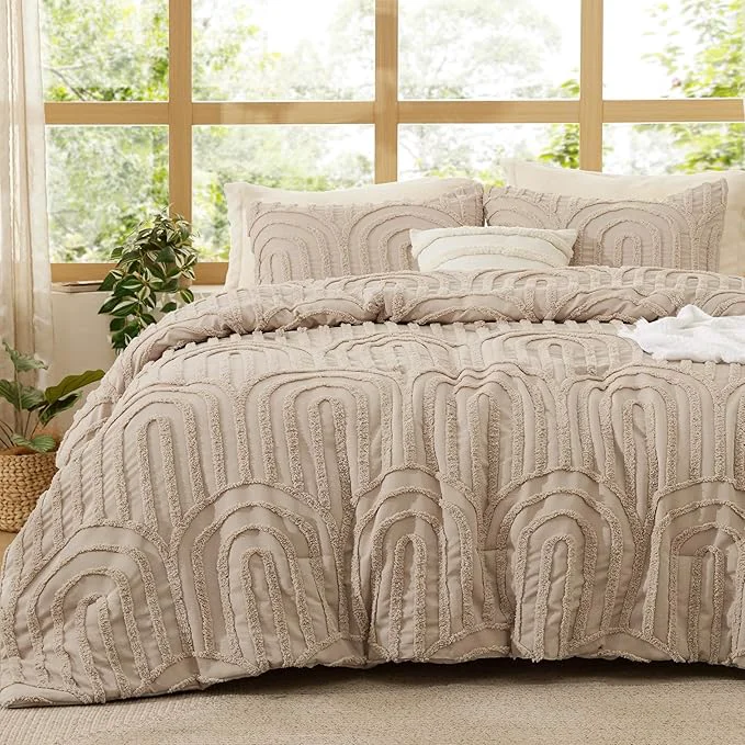 Unique Bedsure Boho Tufted Khaki Twin Twin XL Comforter GentleSoft™ 2 Pieces Boho Farmhouse Decor Bedding Arch Shabby Chic Bedding for All Seasons 1 Bed Comforter 1 Pillow Shams 68×88 Inches Elite
