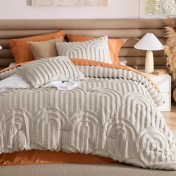 Fine Crafted Bedsure Boho Tufted Beige Comforter King Size GentleSoft™ 3 Pieces Boho Farmhouse Decor Bedding Arch Shabby Chic Bedding for All Seasons 1 Bed Comforter 2 Pillow Shams 104×90 Inches Practical
