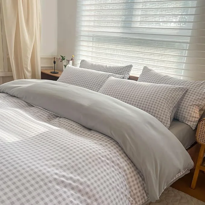 Quality NSNLGSGC Twin Comforter Set Light Gray Gingham Bedding Sets Gray Grid Bed Comforter 2 Pieces 1 Comforter 1 Pillowcase Professional