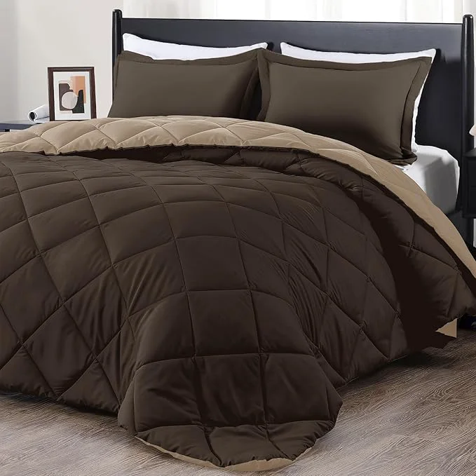 Next-Generation downluxe King Size Comforter Set – Brown and Tan King Comforter Soft Bedding Sets for All Seasons -3 Pieces – 1 Comforter 104 quot x92 quot and 2 Pillow Shams 20 quot x36 quot Green