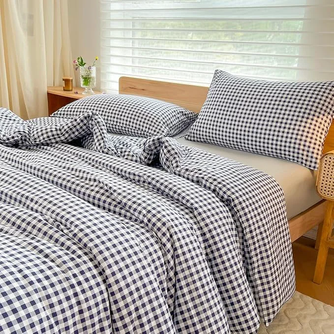 Fast NSNLGSGC Twin Comforter Set Navy Gingham Bedding Comforter Sets Blue Grid Bed Comforter 2 Pieces 1 Comforter 1 Pillowcase Convenient