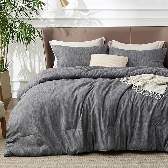 Luxury Bedsure Oversized Queen Comforter Set – Charcoal Grey Soft Bedding for All Seasons Cationic Dyed Bed Set 3 Pieces 1 Oversized Queen Size Comforter 98 quot x 98 quot and 2 Pillow Shams 20 quot x 26 quot 2 quot Responsible