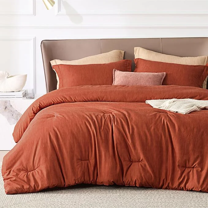 Safe Bedsure Full Comforter Set – Burnt Orange Soft Bedding for All Seasons Cationic Dyed Bed Set 3 Pieces 1 Full Size Comforter 82 quot x86 quot and 2 Pillow Shams 20 quot x26 quot 2 quot Smooth