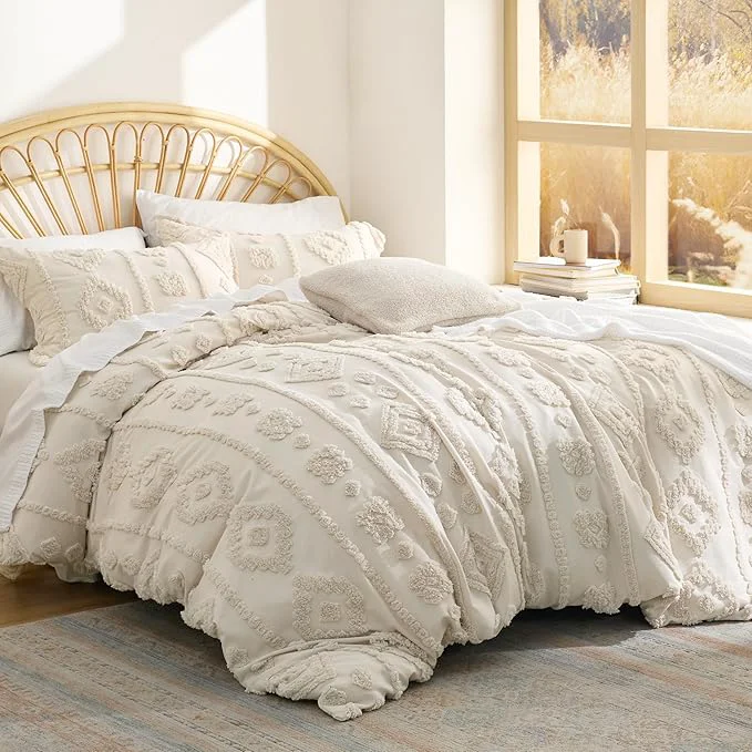 High-Quality Bedsure Boho Tufted Beige Comforter King Size GentleSoft™ 3 Pieces Boho Farmhouse Decor Bedding Exquisite Shabby Chic Bedding for All Seasons 1 Bed Comforter 2 Pillow Shams 104×90 Inches Artisan