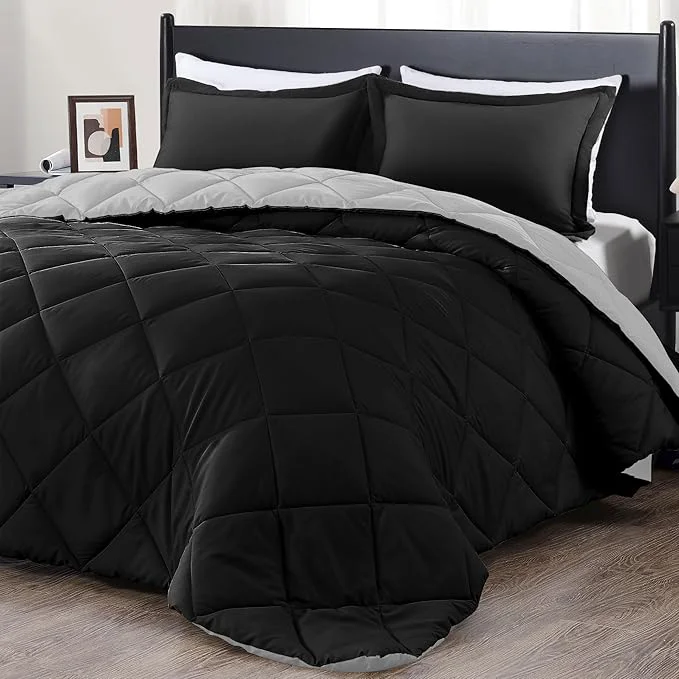 High-Performance downluxe California King Comforter Set – Black and Grey Cal King Comforter Set Soft Bedding Sets for All Seasons – 3 Pieces – 1 Comforter 104 quot x96 quot and 2 Pillow Shams 20 quot x36 quot Green