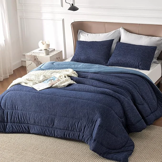 Quality Bedsure Full Comforter Set – Cooling and Warm Bed Set Navy Blue Reversible Bedding for All Season 3 Pieces 1 Full Size Comforter 82 quot x88 quot and 2 Pillow Cases 20 quot x26 quot Sophisticated