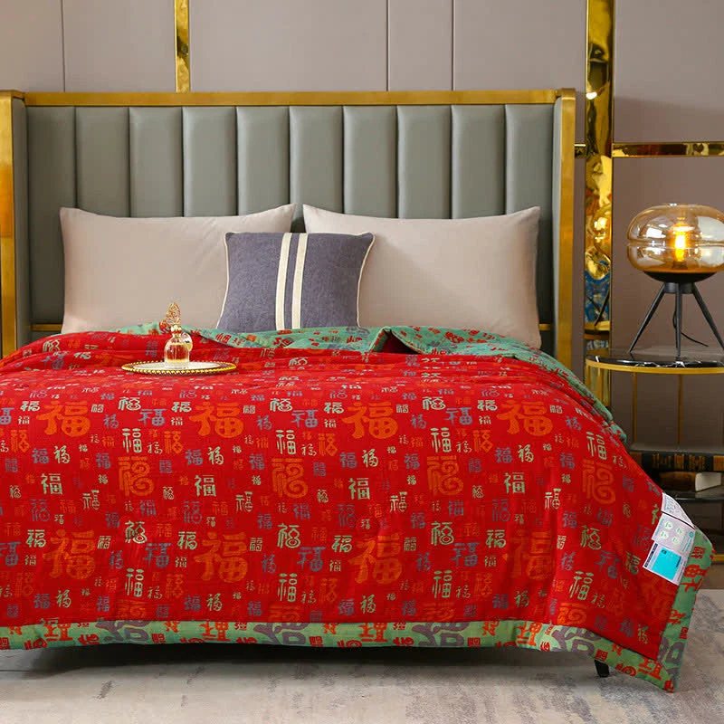 Practical Ownkoti Retro Auspicious Reversible Summer Cotton Quilt Fast