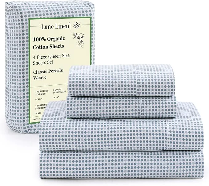 Carefully Designed LANE LINEN Eco Friendly Organic Cotton Queen Bed Sheets Set Printed Modern Polka Dot Cotton Sheets Soft amp Comfy Low Pill Fade Resistance Fully Elasticized Queen Size Bed Set 15 quot deep Pockets Traditional