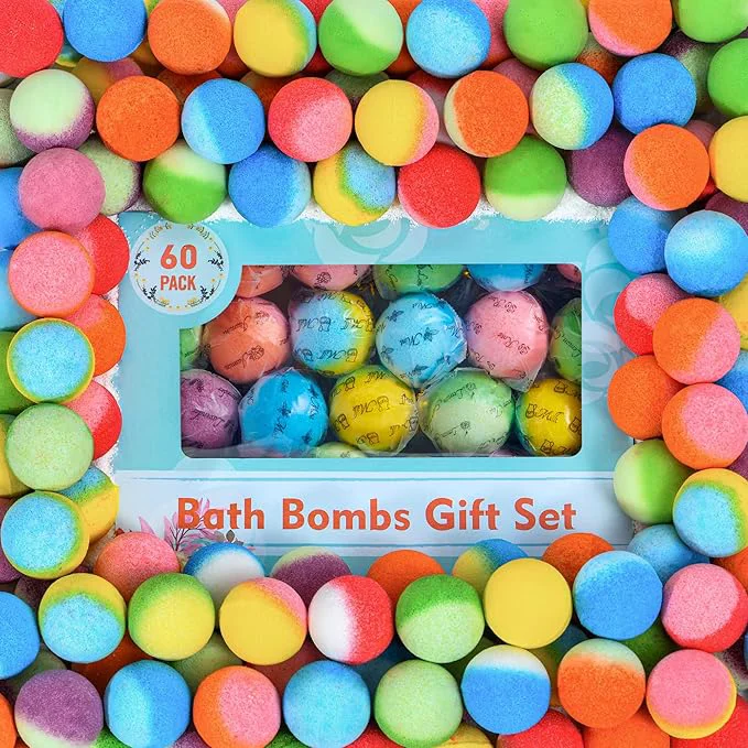 Fine Crafted 60 Pack Bath Bombs Set Christmas Stocking Stuffers Birthday Gift Set Long-Lasting