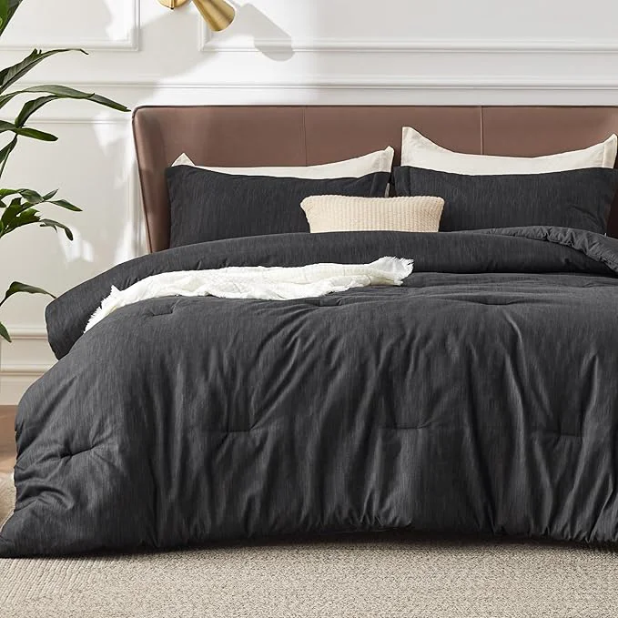 Organic Bedsure King Size Comforter Set – Black Soft Bedding for All Seasons Cationic Dyed Bed Set 3 Pieces 1 King Size Comforter 104 quot x90 quot and 2 Pillow Shams 20 quot x36 quot 2 quot Unique