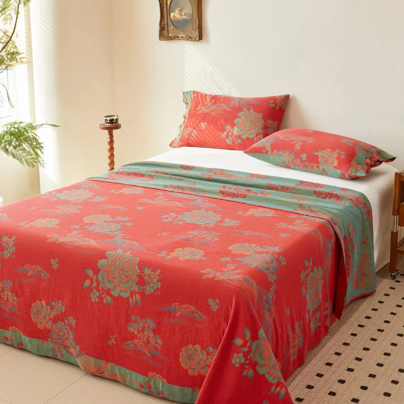 Secure Ownkoti Peony Cotton Gauze Jacquard Sheet Coverlet Comfortable