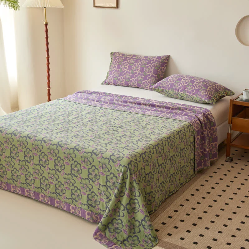 Selected Ownkoti Elegant Floral Cotton Gauze Yarn-dyed Reversible Coverlet Stylish
