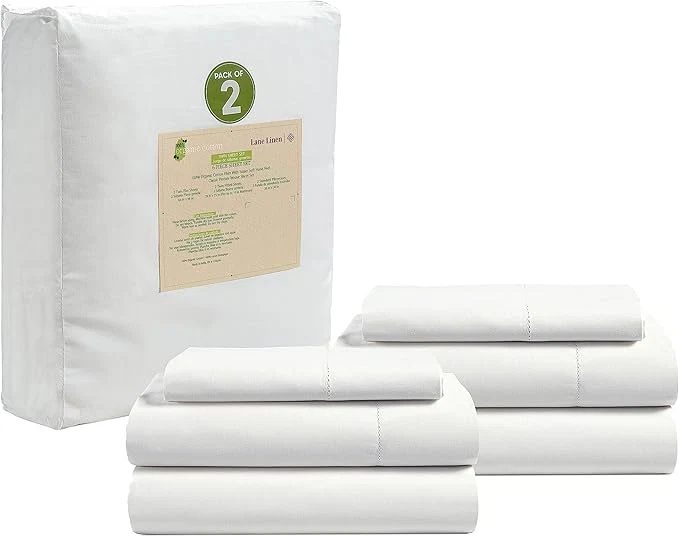 Exclusive LANE LINEN Organic Cotton Twin Sheets Set 6Pc Twin Bed Sheets Breathable Cotton Sheets Twin Size Bed Set Dorm Room Essentials with 15 quot Deep Pocket Fitted Sheet – White Twin Sheets 2 Pack Responsible