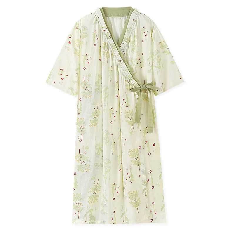 Comfortable Ownkoti Cotton Gauze Pastoral Kimono Nightdress Dependable
