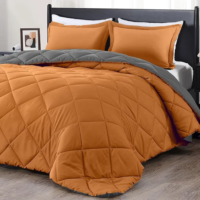 Smooth downluxe Twin Comforter Set – Burnt Orange and Grey Twin Comforter Soft Bedding Sets for All Seasons -2 Pieces – 1 Comforter 66 quot x92 quot and 1 Pillow Sham 20 quot x26 quot Relaxed