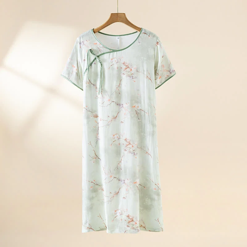 Verified Ownkoti Plum Blossom Cotton Round Neck Nightdress Authentic