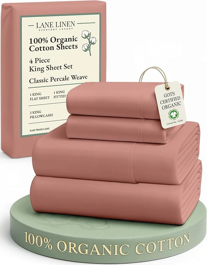 Unique LANE LINEN Organic Cotton Fully Elasticized King Sheet Set Low Pilling Fade Resistant Machine Washable Naturally Cooling King Bedding Set Mercerized Soft amp Comfy Cotton Sheets – Rose Dawn Top-Quality