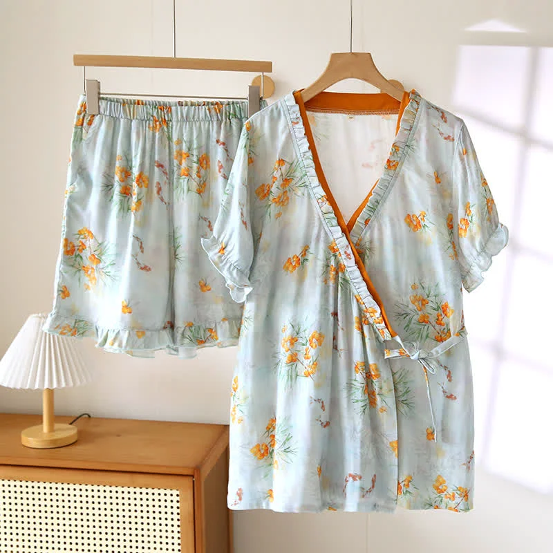 Optimized Ownkoti Short Sleeve Cross-front Bamboo Cotton Loungewear Organic