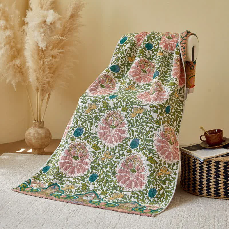 Solid Ownkoti Pastoral Floral Pure Cotton Gauze Absorbent Bath Towel Modern