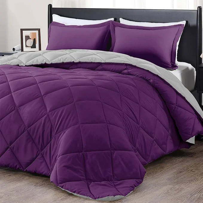 Certified downluxe Twin Comforter Set – Purple and Grey Twin Comforter Soft Bedding Sets for All Seasons -2 Pieces – 1 Comforter 66 quot x92 quot and 1 Pillow Sham 20 quot x26 quot Enhanced