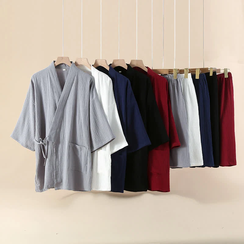 Pure Ownkoti Unisex Solid Color Cotton Gauze Kimono Pajama Set Next-Generation