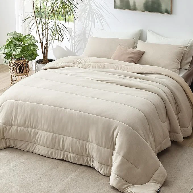 Fine Bedsure California King Comforter Set – Cooling and Warm Bed Set Linen Reversible Bedding for All Season 3 Pieces 1 California King Size Comforter 104 quot x96 quot and 2 Pillow Cases 20 quot x36 quot Solid