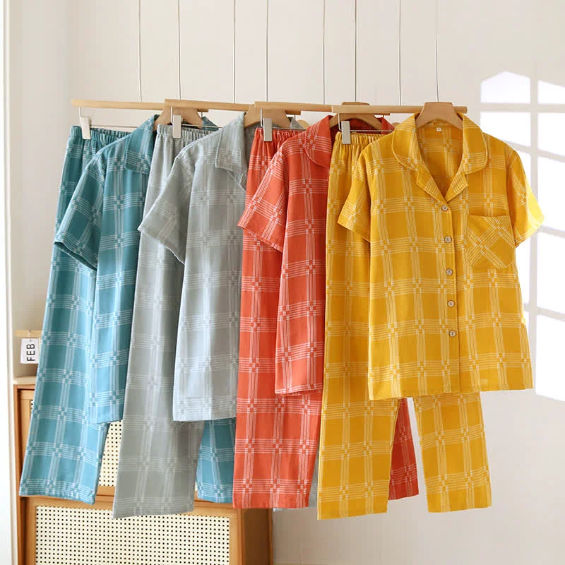 High-Performance Ownkoti Unisex Plaid Cotton Yarn-Dyed Loungewear Set Durable