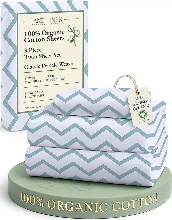 Consistent LANE LINEN Organic Cotton Twin Size Bed Sheets Fully Elasticized Mercerised Cotton Naturally Cooling Twin Bed Sheets Machine wash Ecor Friendly Prined Deep Pocket Sheets -Chevron Carefully Designed