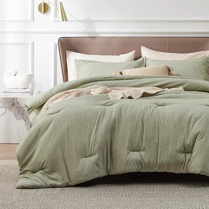 Minimalist Bedsure Oversized Queen Comforter Set – Olive Green Soft Bedding for All Seasons Cationic Dyed Bed Set 3 Pieces 1 Oversized Queen Size Comforter 98 quot x98 quot and 2 Pillow Shams 20 quot x36 quot 2 quot Durable