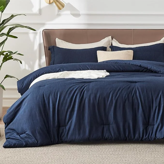 Outstanding Bedsure Oversized King Comforter Set – Navy Soft Bedding for All Seasons Cationic Dyed Bed Set 3 Pieces 1 Oversized King Size Comforter 120 quot x98 quot and 2 Pillow Shams 20 quot x36 quot 2 quot Innovative