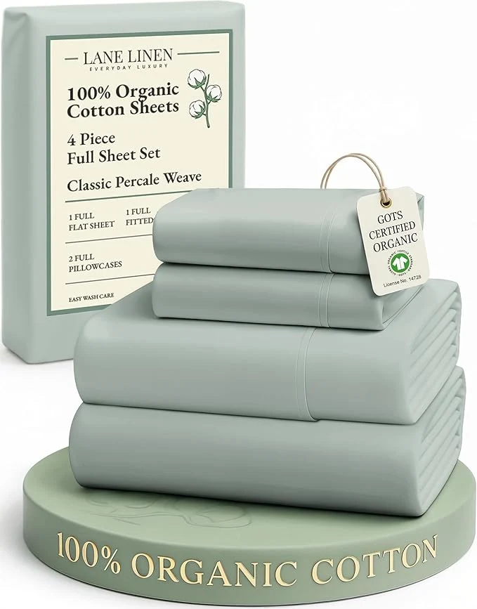 Fine LANE LINEN Organic Cotton Full Sheets Set Soft amp Comfy Percale Weave Fully Elasticized Reinforced Seams Sustainably Produced Oeko Tex Deep Pocket Cotton Full Size Sheet – Cool Blue Solid