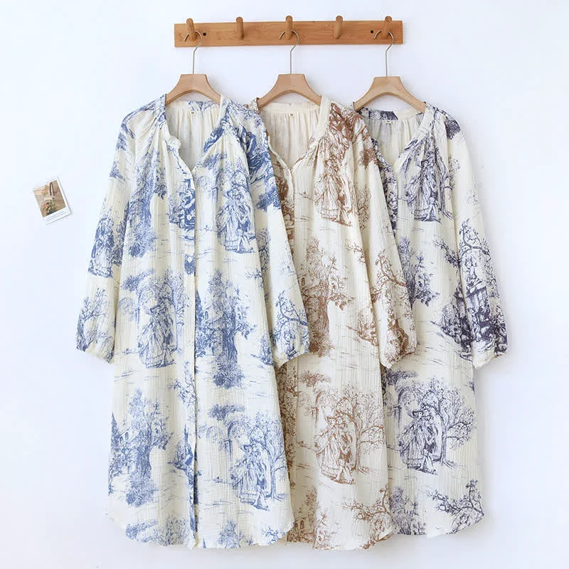 Refined Ownkoti Toile Print Cotton Gauze Nightdress Fashionable
