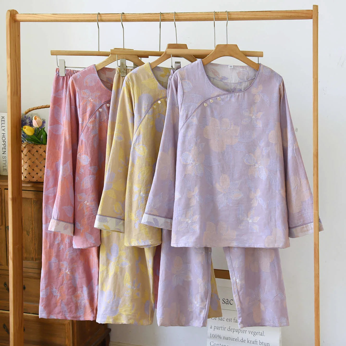 Responsible Ownkoti Oriental Hostas Jacquard Cotton Sleepwear Set Easy-to-Use