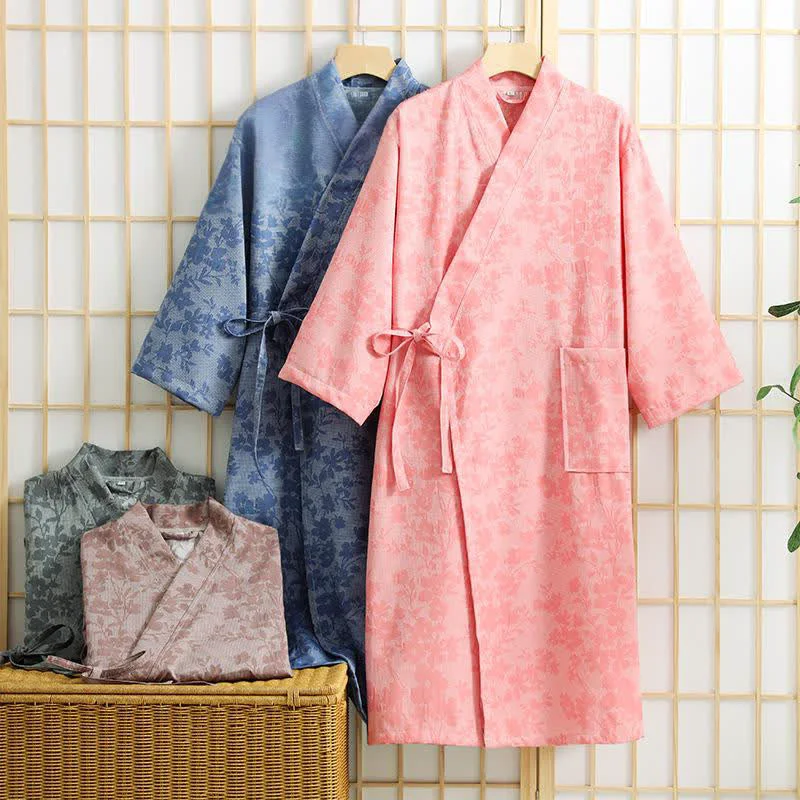 Optimized Ownkoti Subtle Floral Kimono Robe with Pocket Fine Crafted