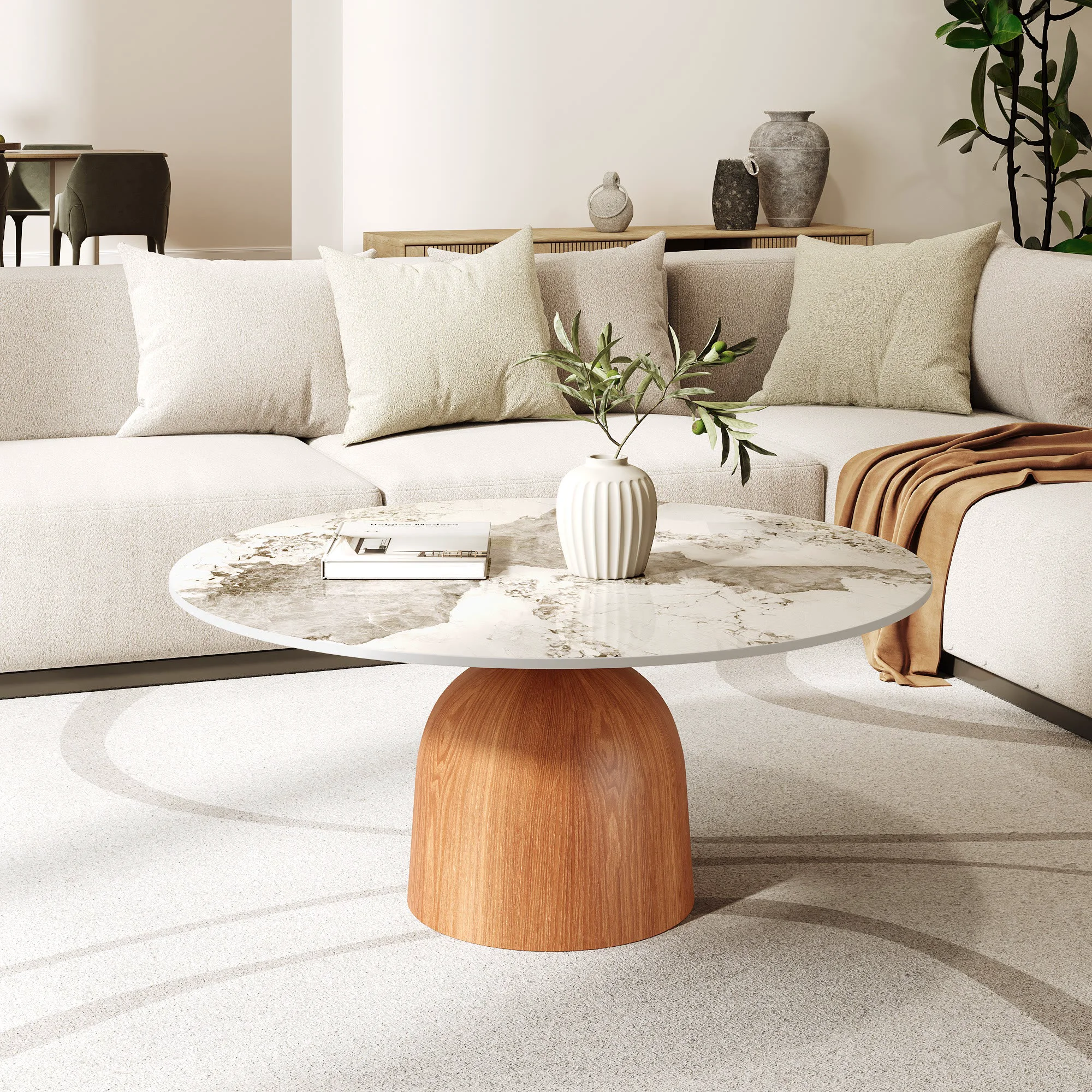 Reusable Ownkoti Farmhouse Round Coffee Table Solid Wood Side Table Living Room Selected