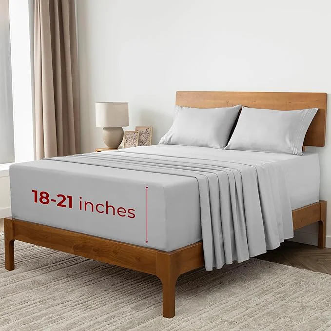 Eco-Friendly Mellanni Extra Deep Queen Sheets – 4 PC Iconic Collection Bedding – Hotel Luxury Ultra Soft Cooling Bed Sheets – Wrinkle Fade Stain Resistant Queen Light Gray Healthy