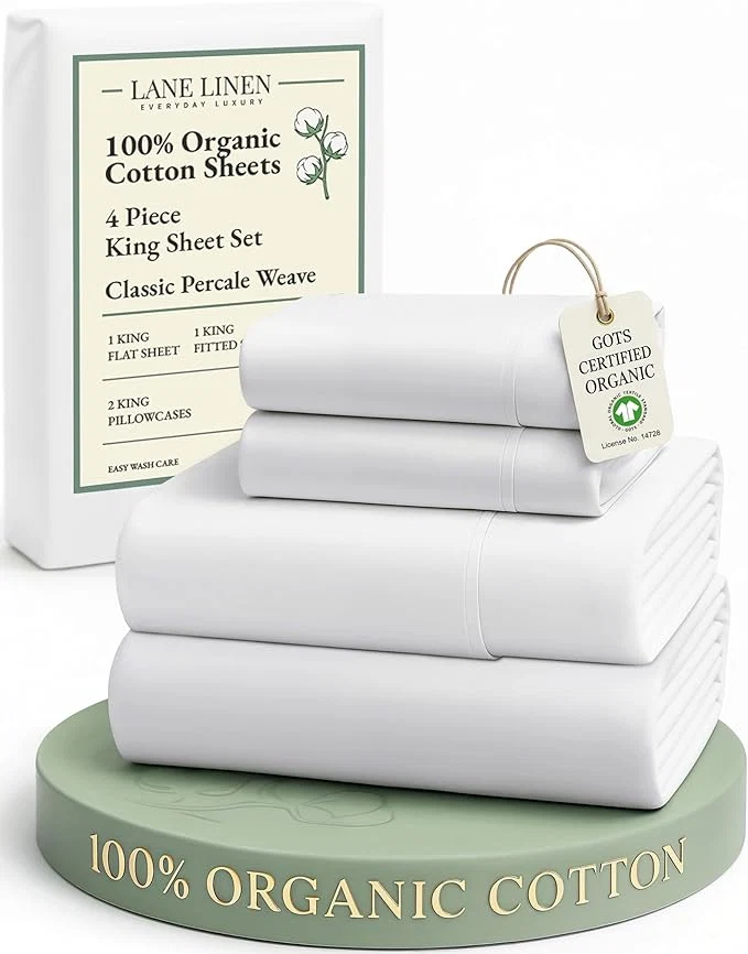 Original Design LANE LINEN Organic Cotton King Size Sheets Set Soft amp Comfy All Season Breathable Sheets King Size Percale Weave Fully Elasticized Eco Friendly Naturally Cooling King White Bed Sheets Prestigious