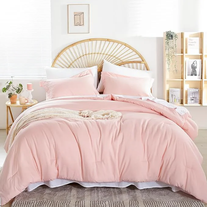 Trendy weigelia King Size Comforter Set 7 Pieces Blush Pink Comforter Set Soft Fluffy Bed in a Bag King Bedding Set with Sheets Pillow Shams and Pillowcases for All Season Sustainable