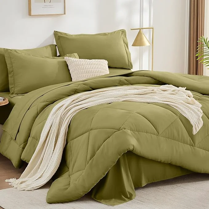 Exceptional FUANNA 7 Pieces Full Size Comforter Sets All Season Bedding Sets Full Size Luxury Soft Bed in a Bag with Comforter Flat Sheet Fitted Sheet Pillowcases amp Pillow Shams Olive Green Artisan