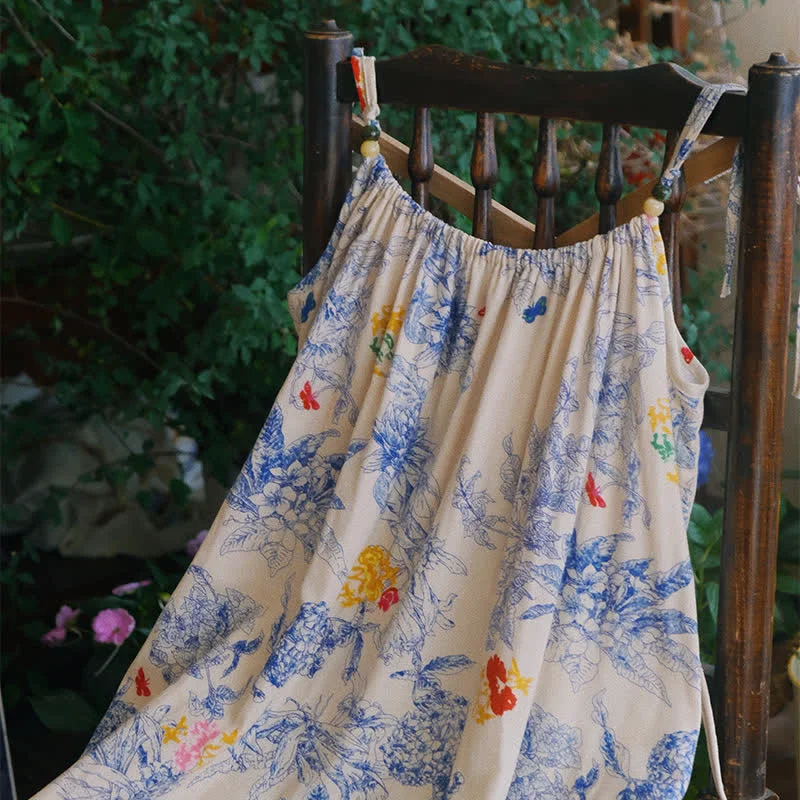 Natural Ownkoti Blue Floral Cotton Camisole Nightdress Authentic