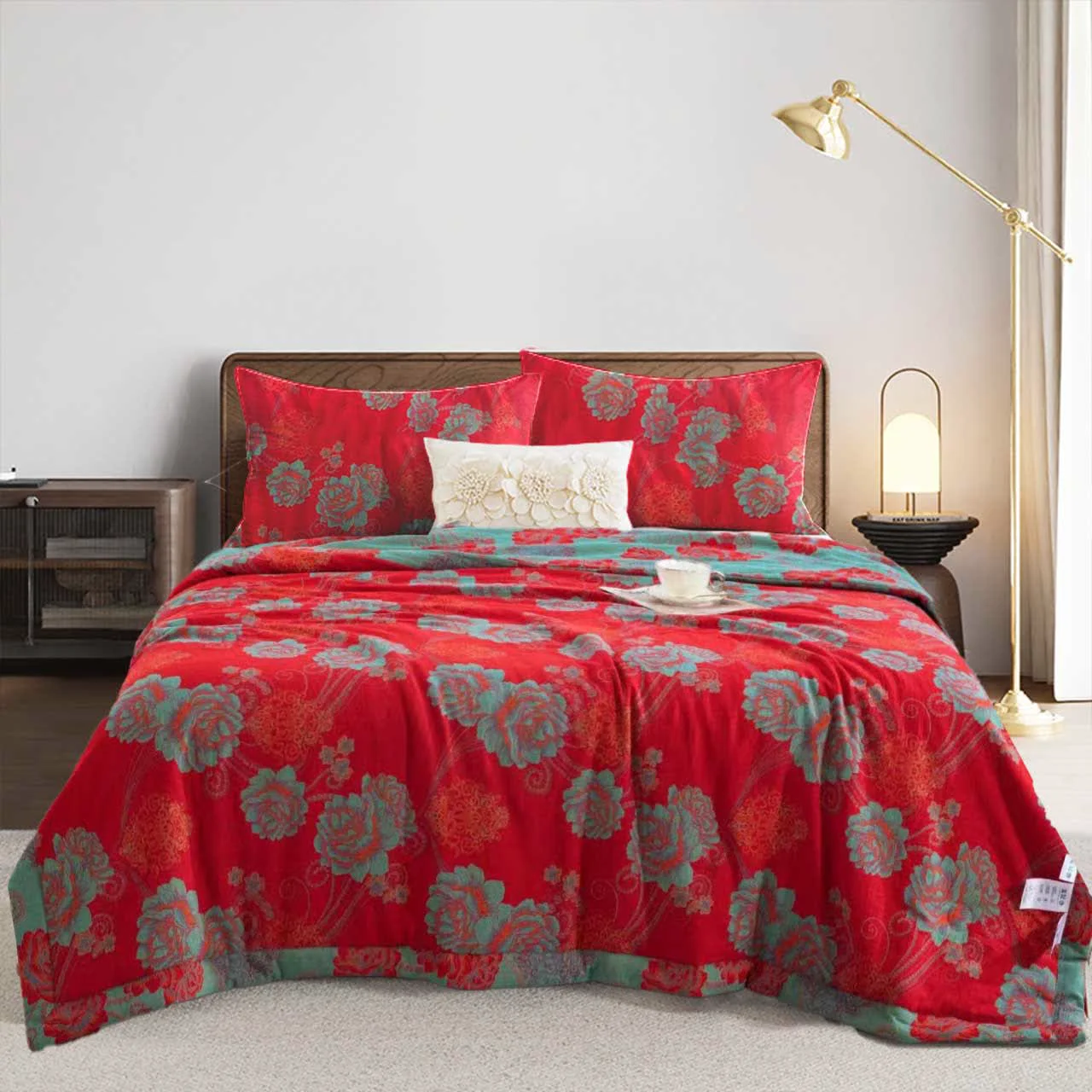 Consistent Ownkoti Red Peony Cotton Gauze Jacquard Quilt Sustainable