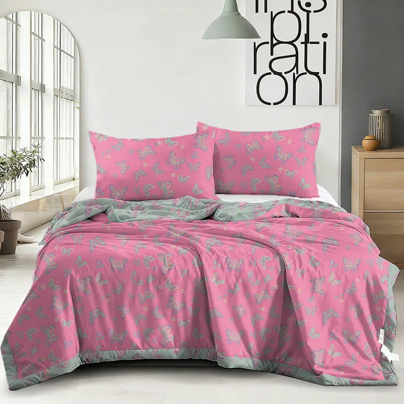 Versatile Ownkoti Pink Butterfly Cotton Gauze Jacquard Quilt Natural