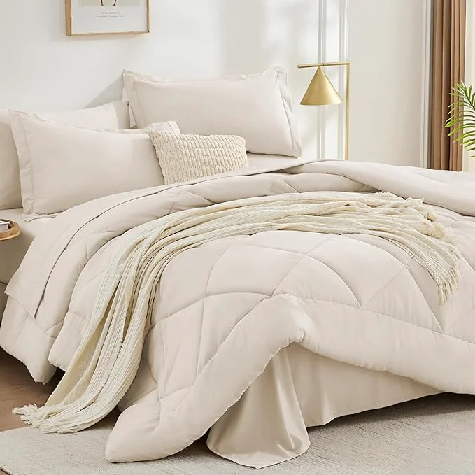 Carefully Designed FUANNA 7 Pieces Queen Comforter Set All Season Bed in a Bag Queen Size Luxury Soft Bedding Sets with Comforter Flat Sheet Fitted Sheet Pillowcases amp Pillow Shams Beige Unique