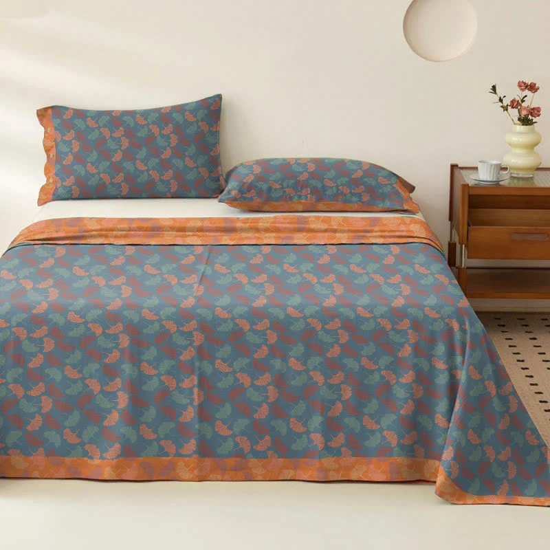 Relaxed Ownkoti Ginkgo Leaf Cotton Gauze Bedspread Comfortable