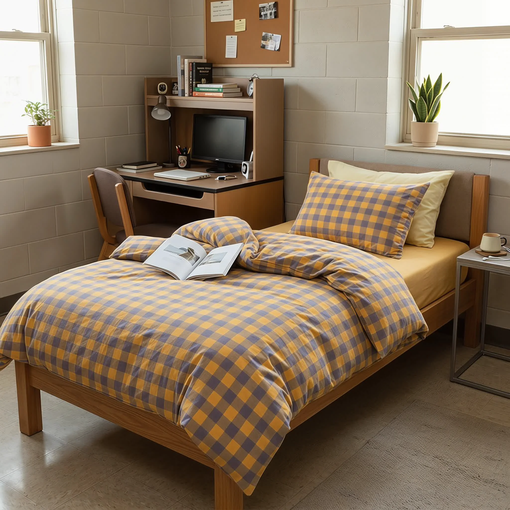 Trendy Ownkoti Cotton Checkered Dorm Bedding Set Stylish