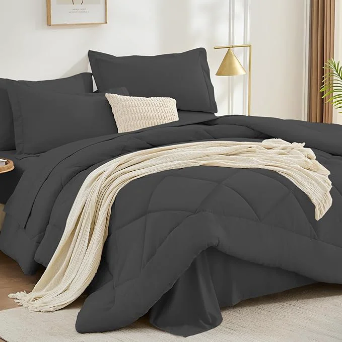 Functional FUANNA 7 Pieces Queen Comforter Set All Season Bed in a Bag Queen Size Luxury Soft Bedding Sets with Comforter Flat Sheet Fitted Sheet Pillowcases amp Pillow Shams Dark Grey Efficient