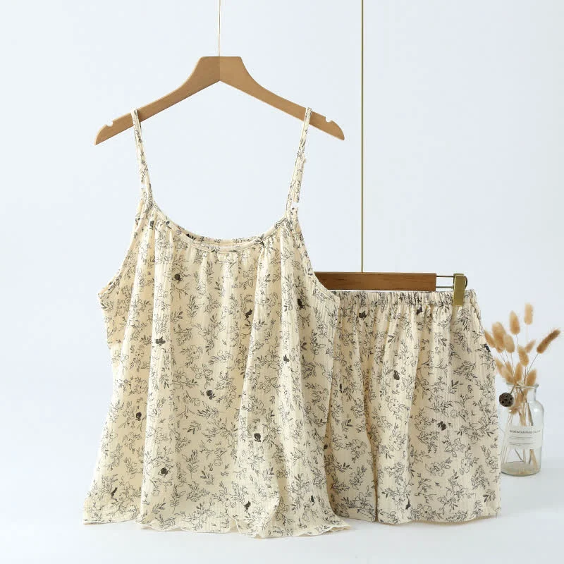 Verified Ownkoti Bunny Floral Cotton Gauze Cami Pajamas Convenient
